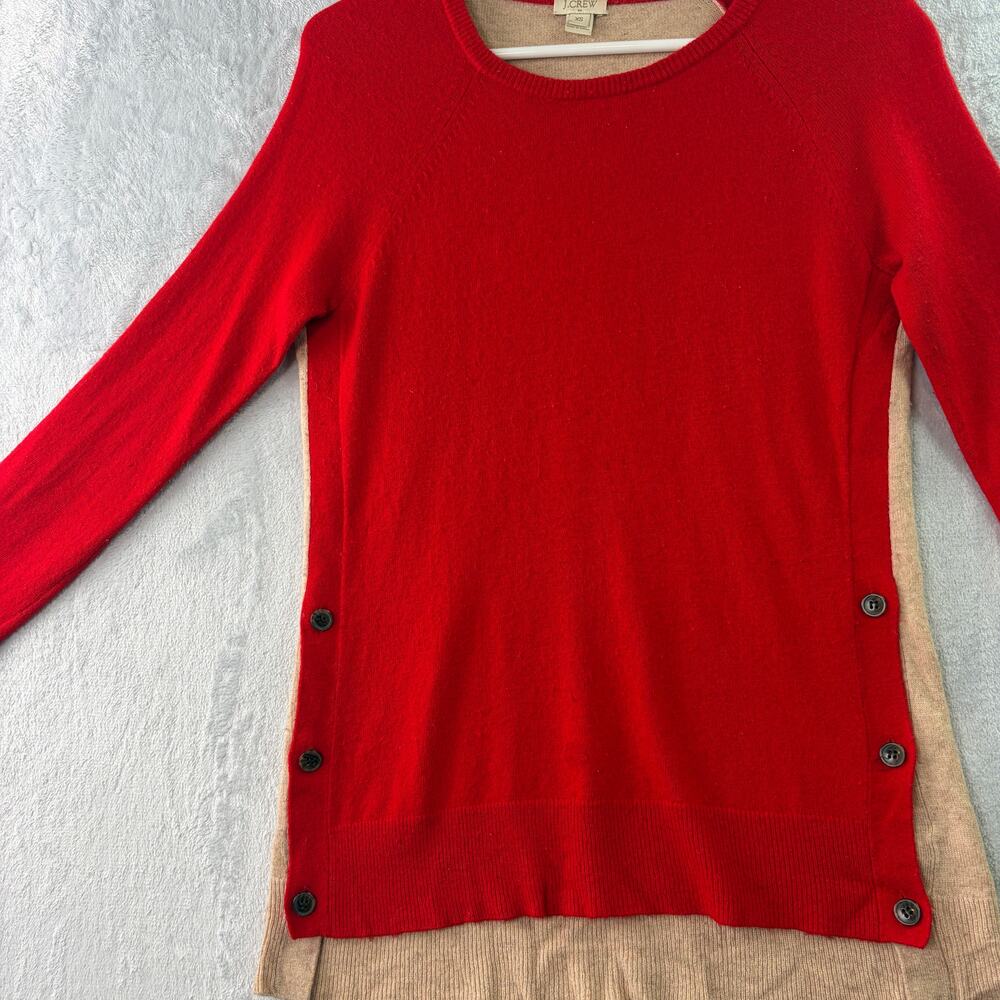 J. Crew Colorblock Red & Tan Side-Button Crewneck… - image 4